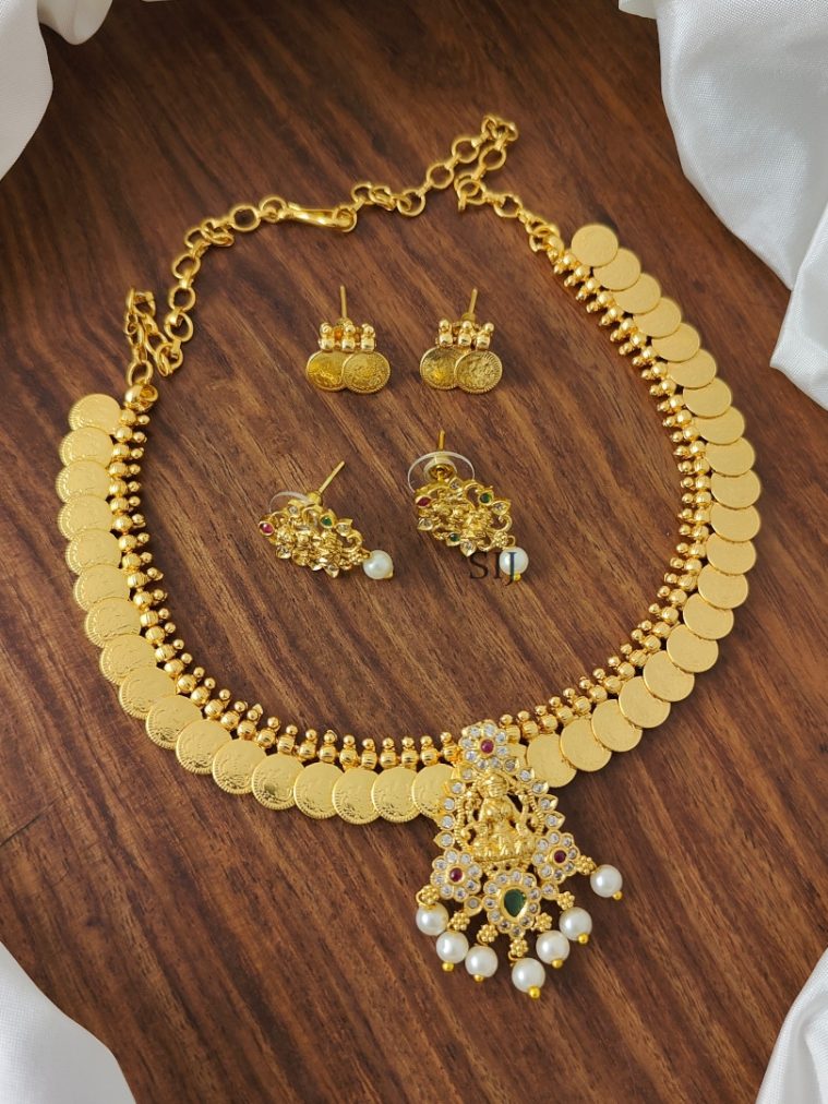 Matte Finish 2 in 1 Lakshmi Coin Necklace Set