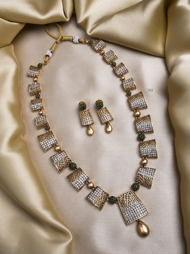 Matte Finish Green AD Stone Studded Haram Set