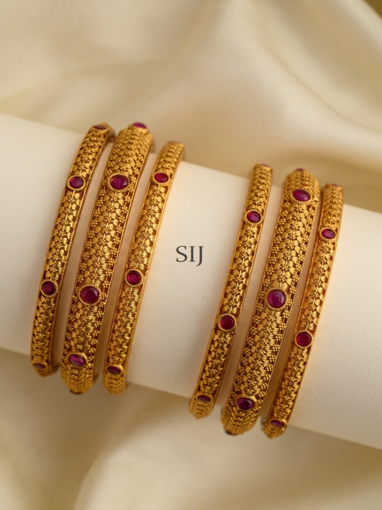 Matte Finish Kemp Stone Bangles - Set of 6