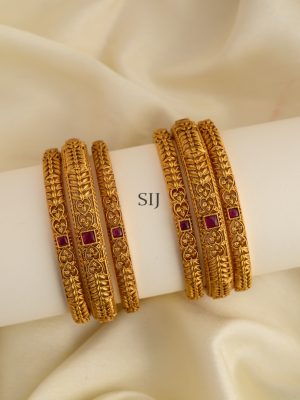 Matte Finish Kemp Stone Bangles - Set of 6