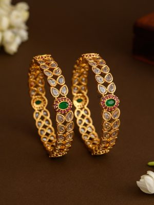 Matte Finish Leaf Shaped AD Stones Bangles