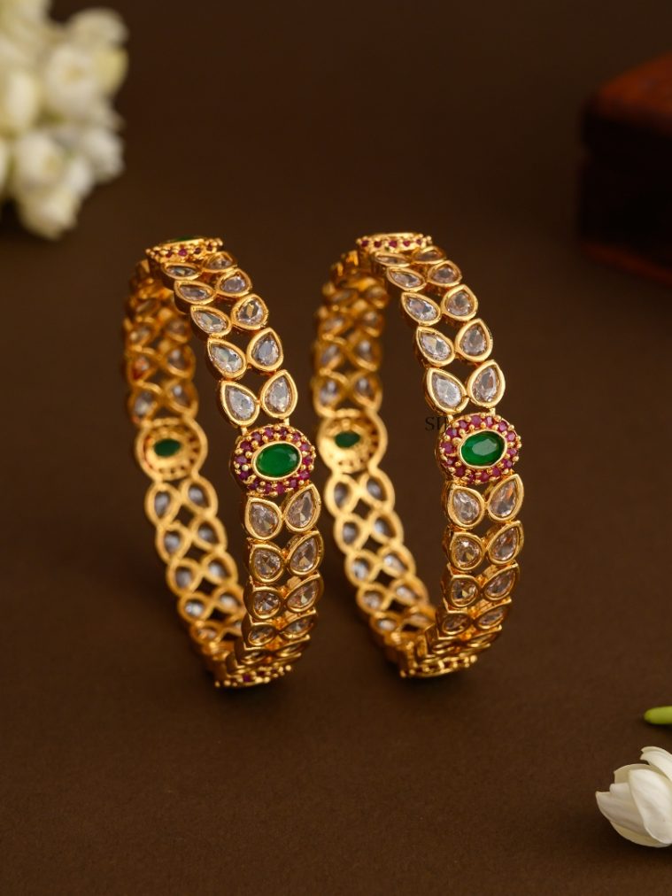 Matte Finish Leaf Shaped AD Stones Bangles