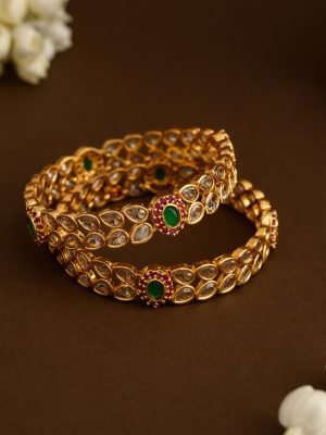 Matte Finish Leaf Shaped AD Stones Bangles