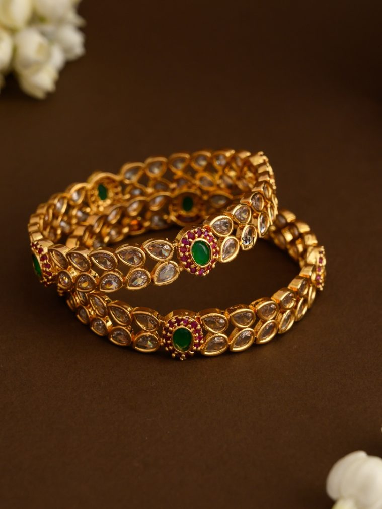 Matte Finish Leaf Shaped AD Stones Bangles