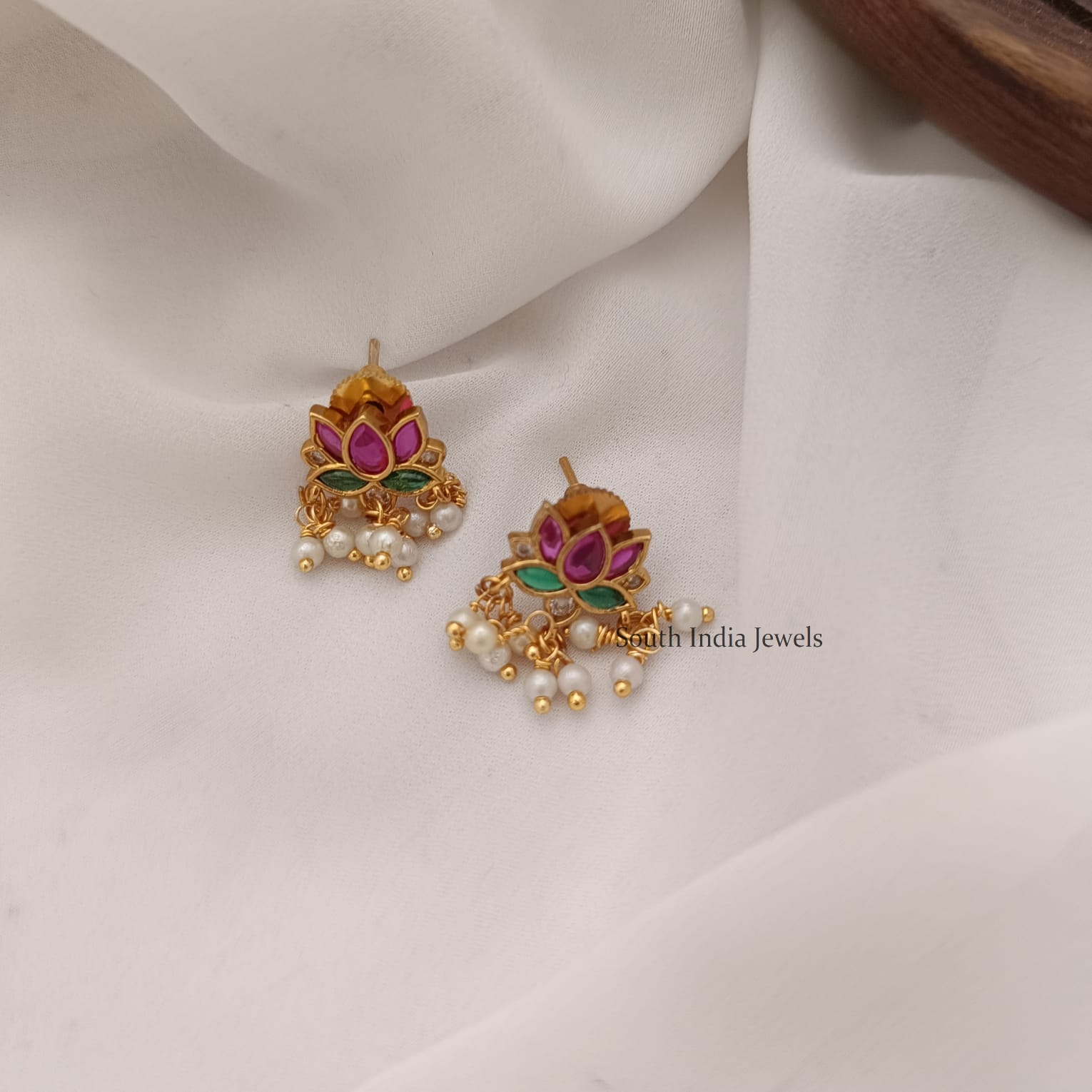 Pearl Drop Mini Lotus Earrings