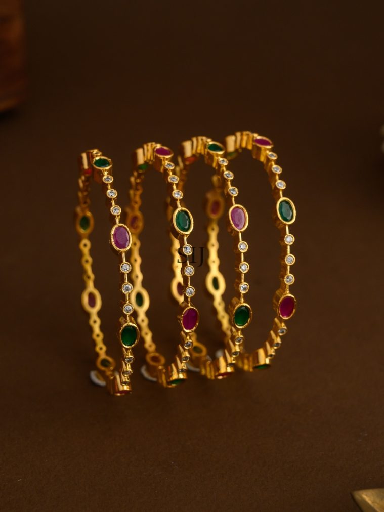 Multi Stones Studded Bangles- Set of 4