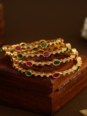 Multi Stones Studded Bangles- Set of 4