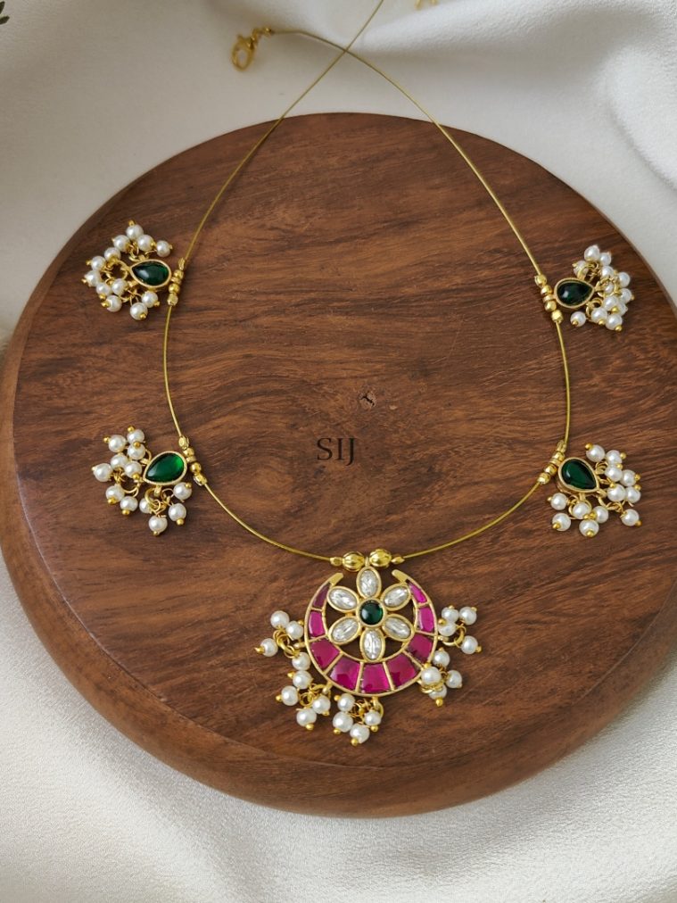 Multicolor Moon Shaped Kundan Jadau Invisible Necklace