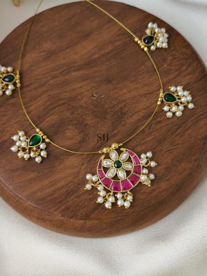 Multicolor Moon Shaped Kundan Jadau Invisible Necklace