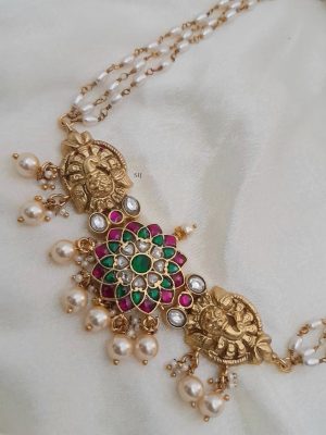 Nakshi Design Peacock Motif Jadau Kundan Pearl Choker
