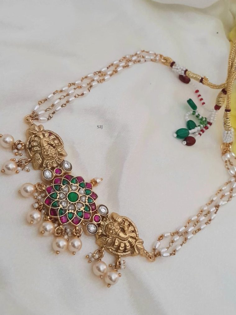 Nakshi Design Peacock Motif Jadau Kundan Pearl Choker
