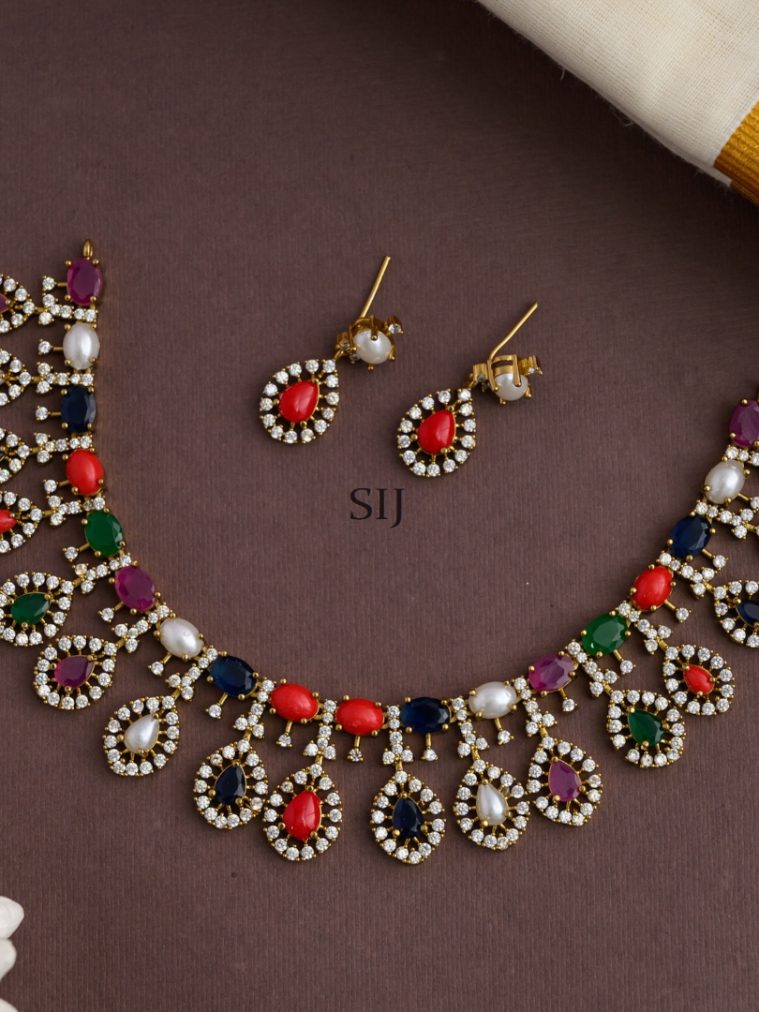 Navaratna Stones with AD Necklace