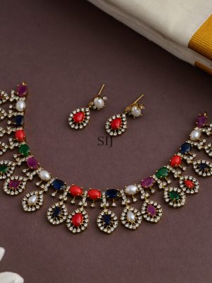 Navaratna Stones with AD Necklace