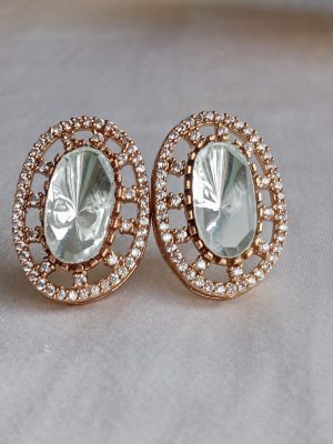 Oval Shape Massonite Stones Ear Studs