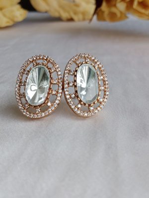 Oval Shape Massonite Stones Ear Studs
