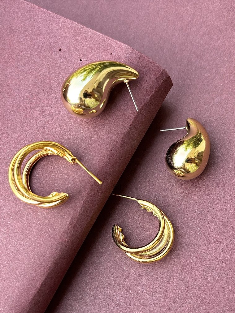 Pack Of 2 Gold Plated Earrings
