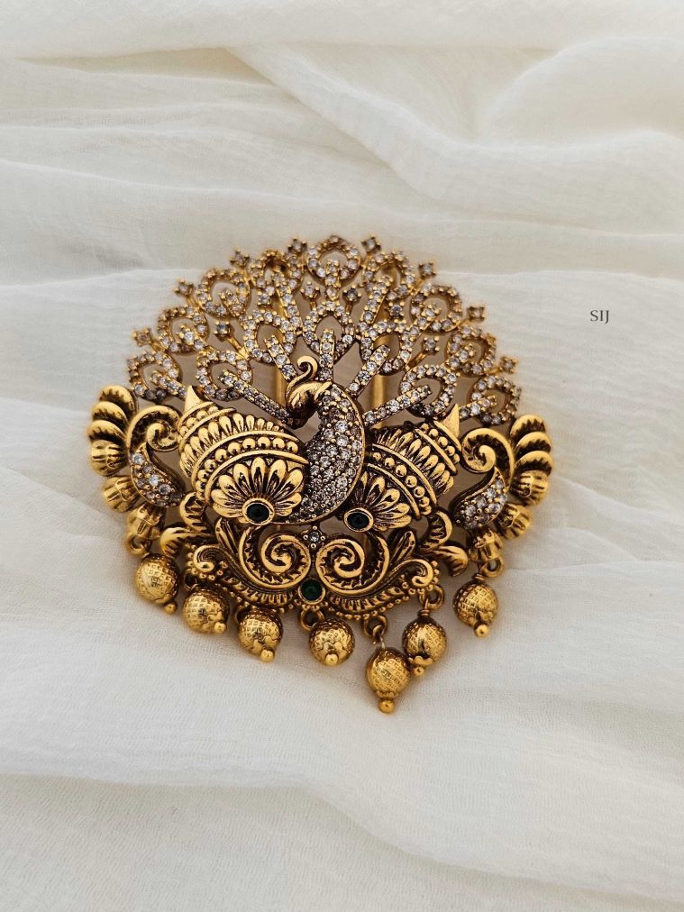 Peacock Design CZ &Green Stones Bridal Jadai Billai