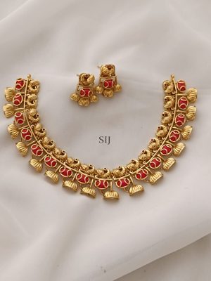 Peacock Design Gold Toned Coral Necklace