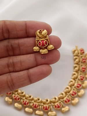 Peacock Design Gold Toned Coral Necklace