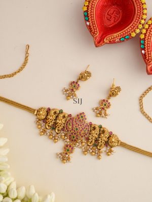 Peacock Motif Kemp Stone Necklace Set