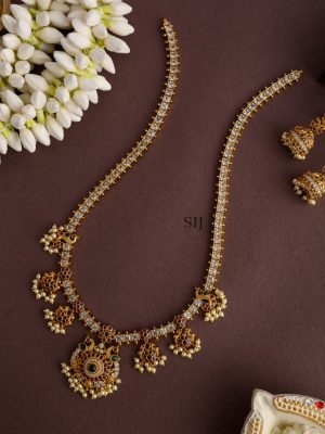 Peacock Motif Ruby with Green Stone Pearl Long Haram Set