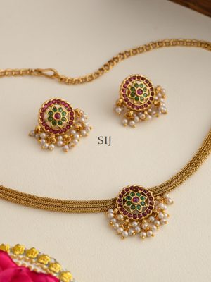Pearl Drop Floral Kemp Matt Finish Necklace