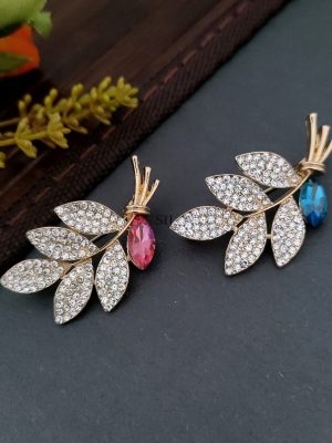 Pink & Blue Stones Floral Design Saree Pin