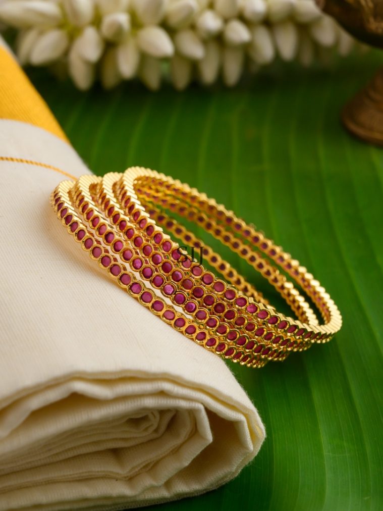 Pink and AD Stone Bangles - Set of 4