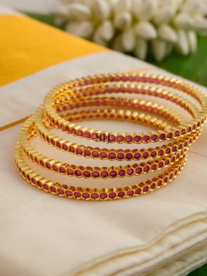 Pink and AD Stone Bangles - Set of 4