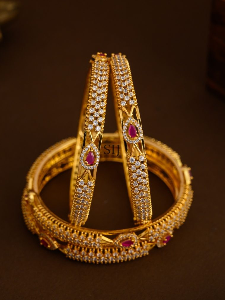Pink and White AD Bangles - Set of 4
