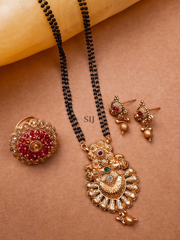 Rajwadi Mangalsutra and Red Hydra Adjustable Ring Combo Set