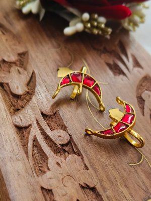 Red Kundan Stones Half Moon Bugadi Ear Cuffs