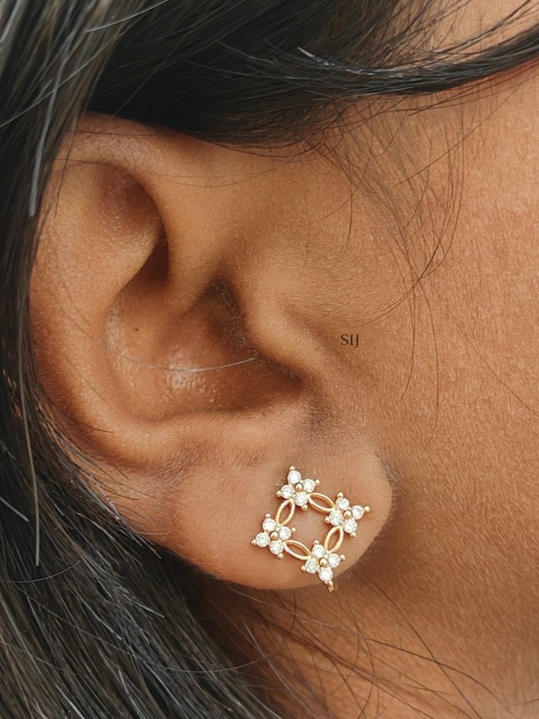Rose Gold Floral Design AD Stones Ear Studs