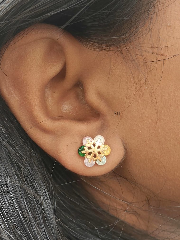 Rose Gold Flower Design Multi Stones Ear Studs