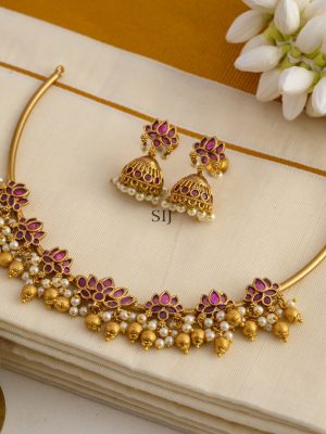 Ruby Stones Lotus Hasli Necklace
