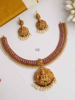 Ruby with Green Kemp Stone Gold Look Like Lakshmi Necklace