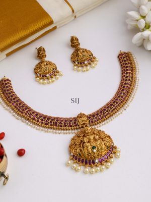 Ruby with Green Kemp Stone Gold Look Like Lakshmi Necklace