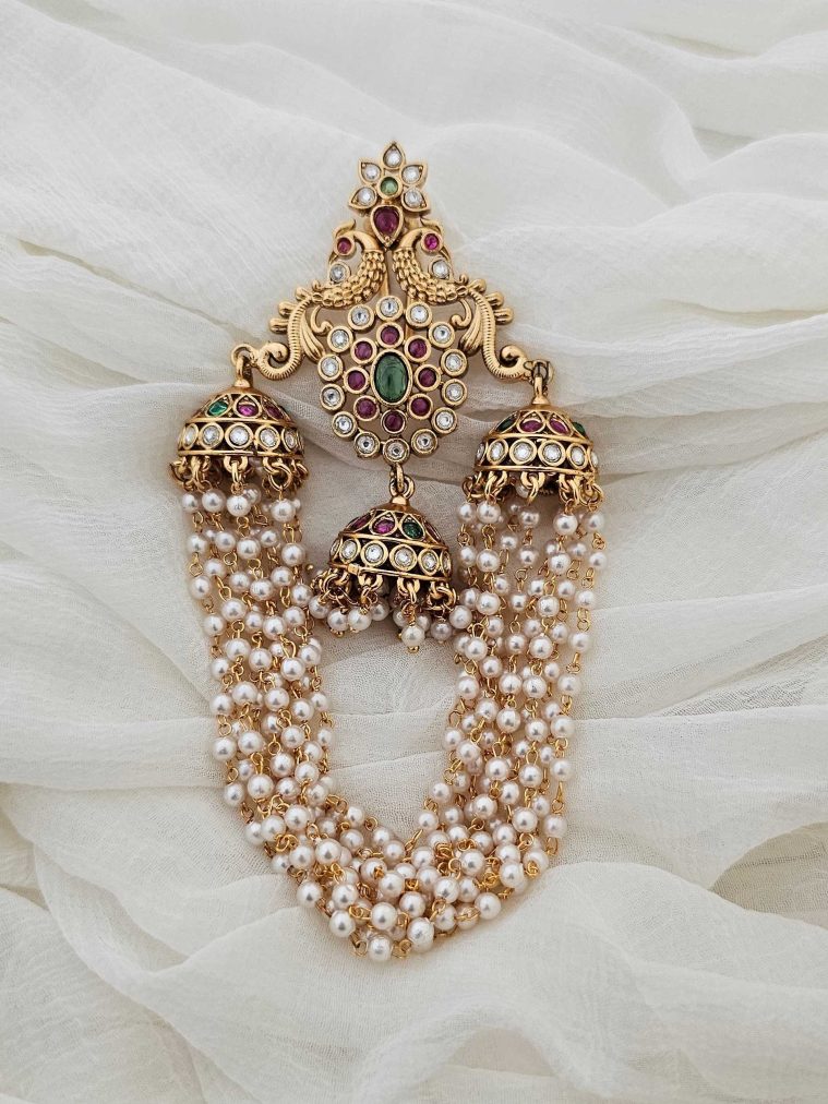 Dual Peacock Bridal Jada Billa with Jhumka Hangings