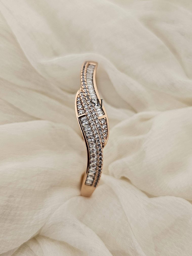 Wavy Design CZ Stones Openable Bracelet