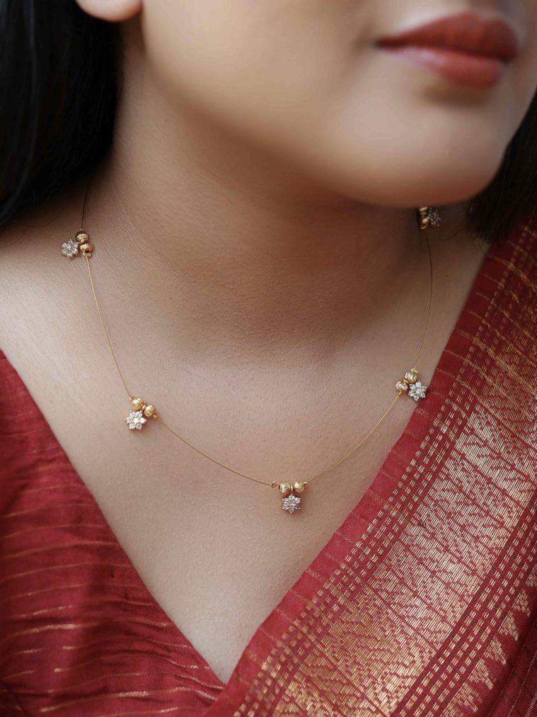 Star Design AD Stones Invisible Necklace Set