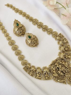 Temple Design Krishnas Motif Long Haram Set