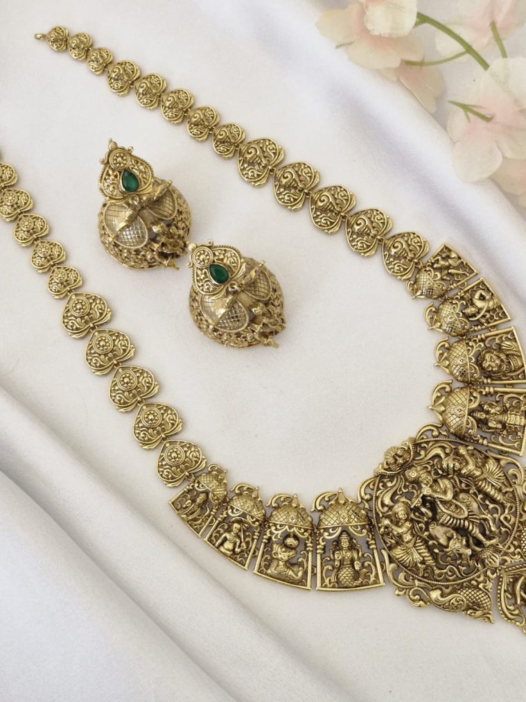 Temple Design Krishnas Motif Long Haram Set