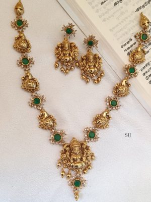 Temple Lakshmi Motif Green Stone Necklace Set