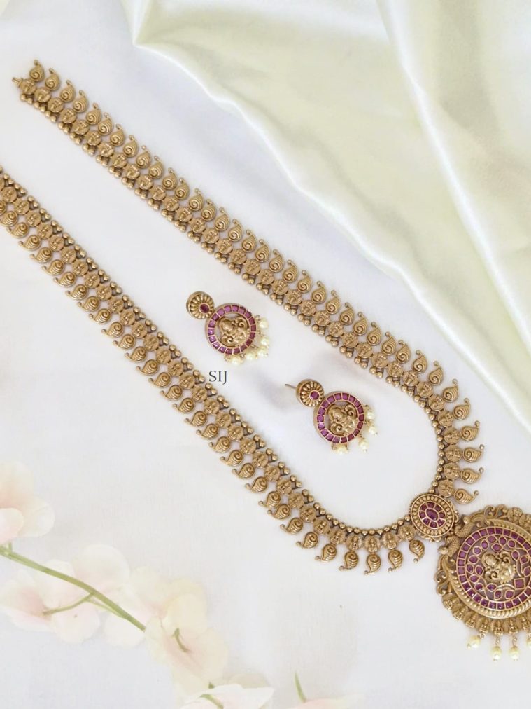 Temple Lakshmi Motif Mango Design Long Haram Set