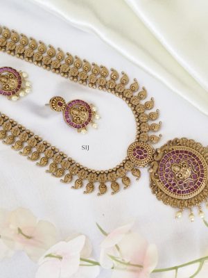 Temple Lakshmi Motif Mango Design Long Haram Set