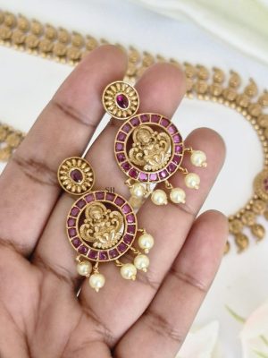 Temple Lakshmi Motif Mango Design Long Haram Set
