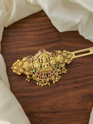 Temple Lakshmi motif Golden Pearls Dropped Hair Clip