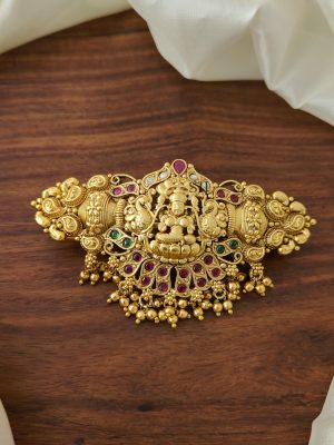 Temple Lakshmi motif Golden Pearls Dropped Hair Clip