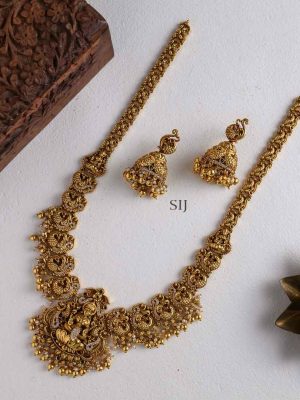 Temple Lakshmi with Peacock Nakshi Long Haram Set