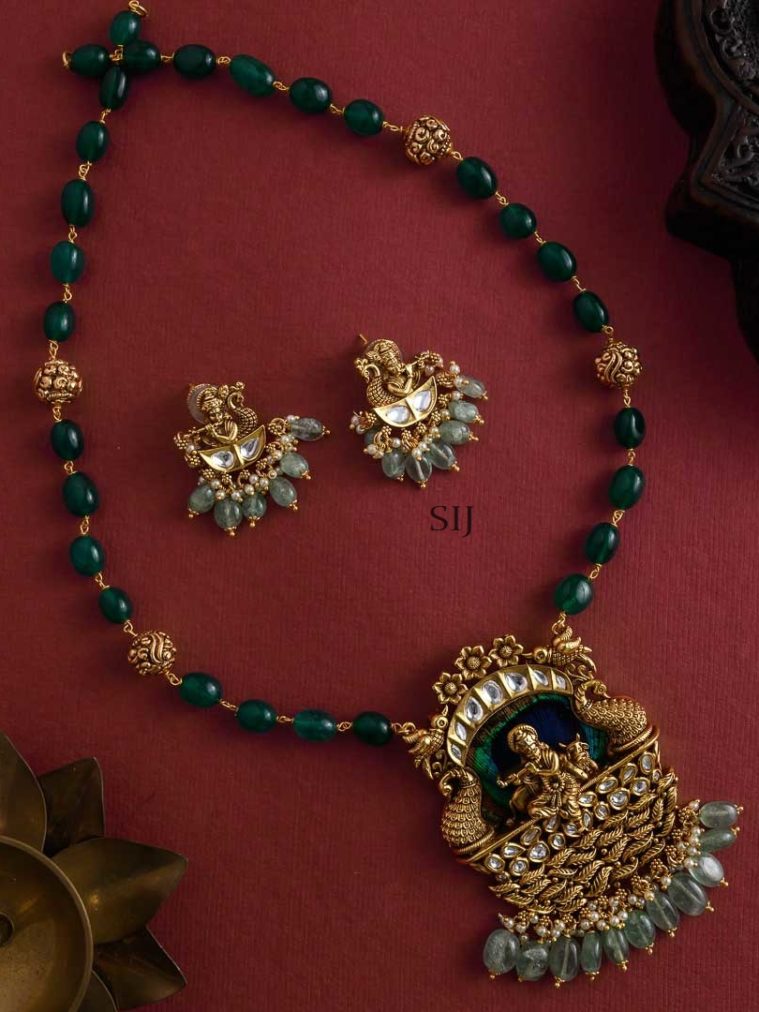 Traditional Krishna Green Beaded Long Haram Set